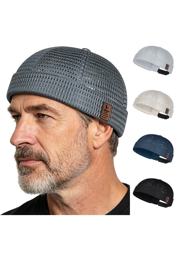 Brimless Mesh Caps for Men Summer Adjustable Cooling Large-Mesh Skull Cap Lightweight No Brim Beanie