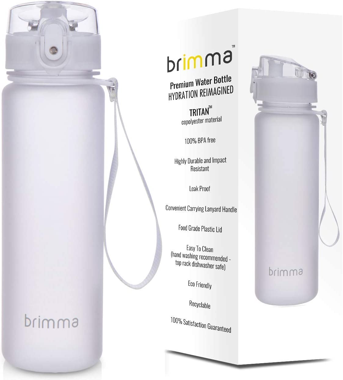 Brimma Premium Sports Water Bottle with Leak Proof Flip Top Lid - Eco ...