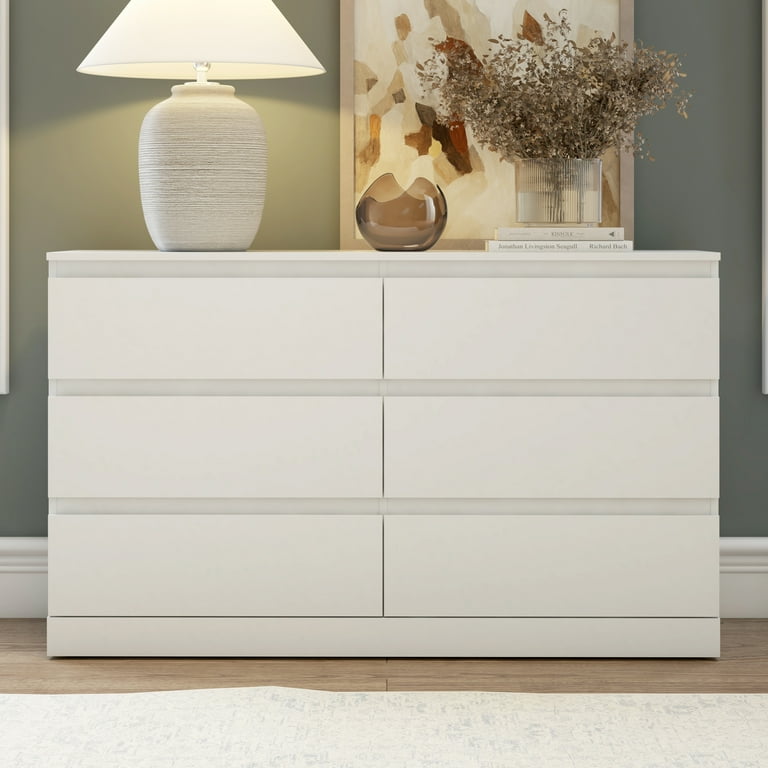 Brindle 6 Drawer Dresser, Matte White, by Hillsdale Living