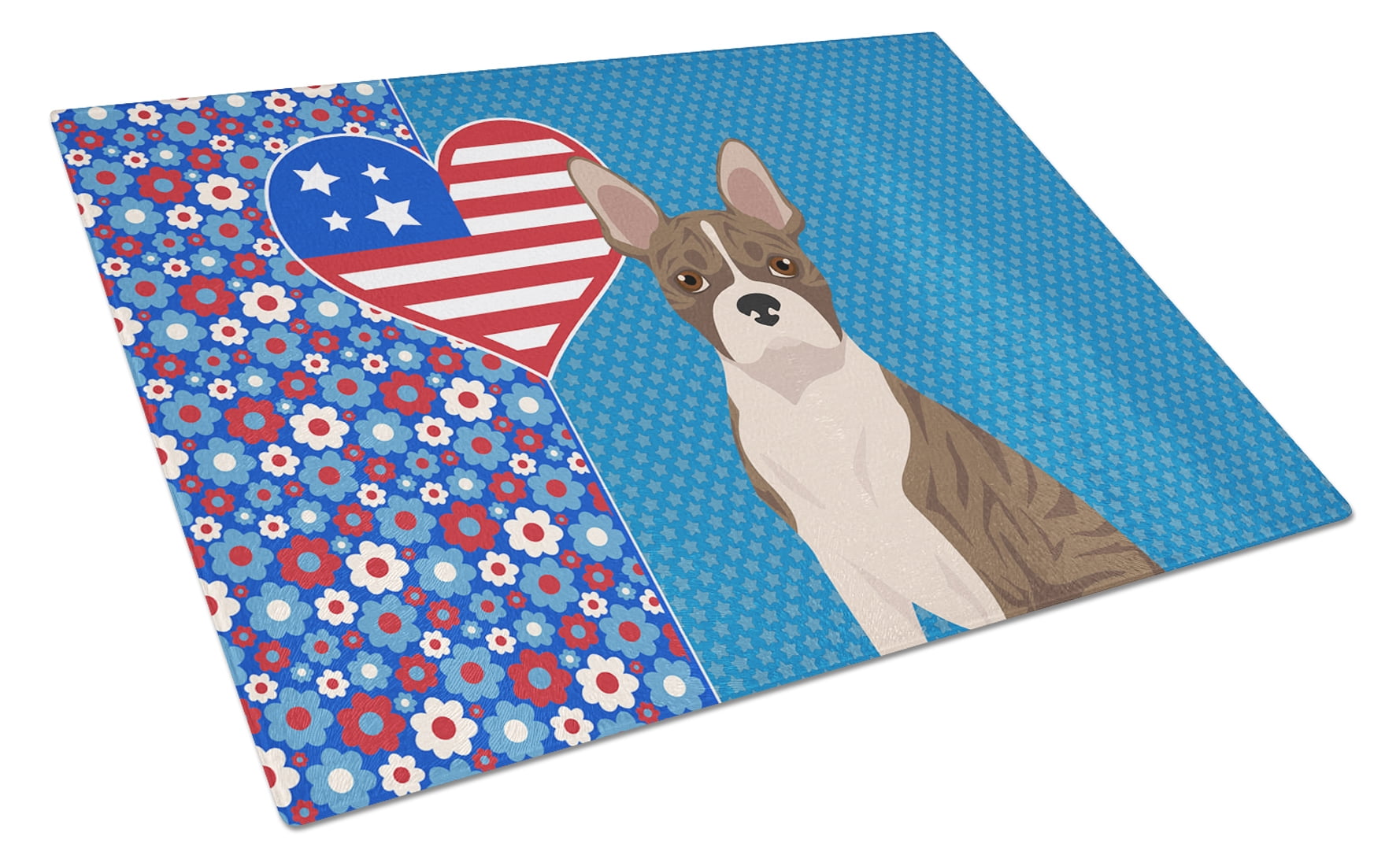 Brindle Boston Terrier Glass Cutting Board Large 12 in x 15 in