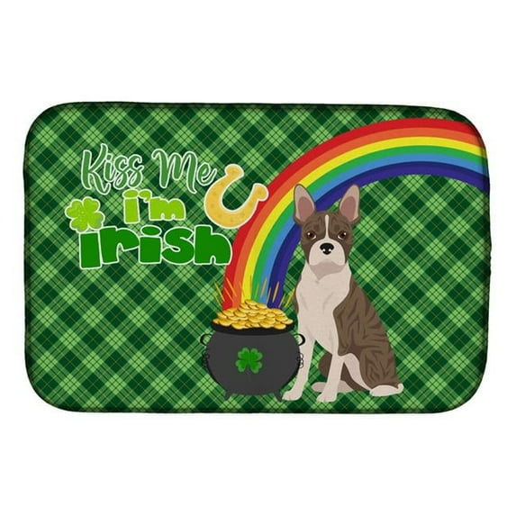 Brindle Boston Terrier St. Patricks Day Dish Drying Mat