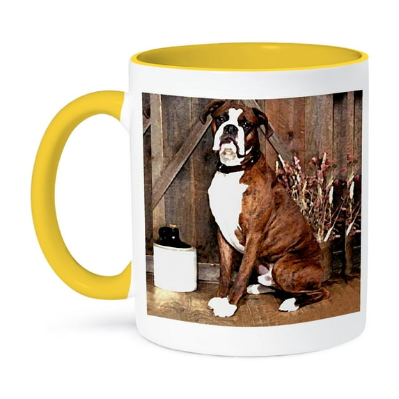 3dRose, Brindle Boxer, 11oz Two-Tone Yellow Mug