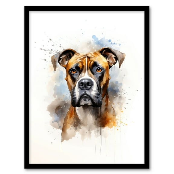 Brindle Boxer Lovers Gift Watercolour Pet Portrait Painting Artwork Art Print Framed Poster Wall Decor 12x16 inch