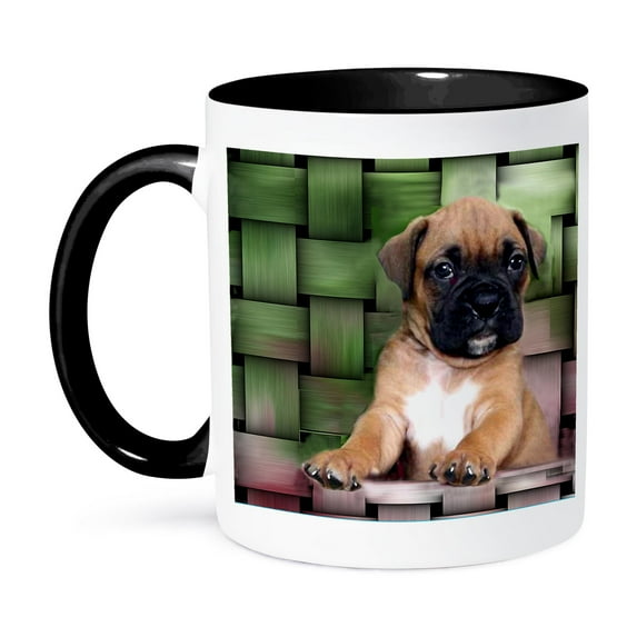 3dRose, Brindle Boxer Puppy, 15oz Two-Tone Black Mug