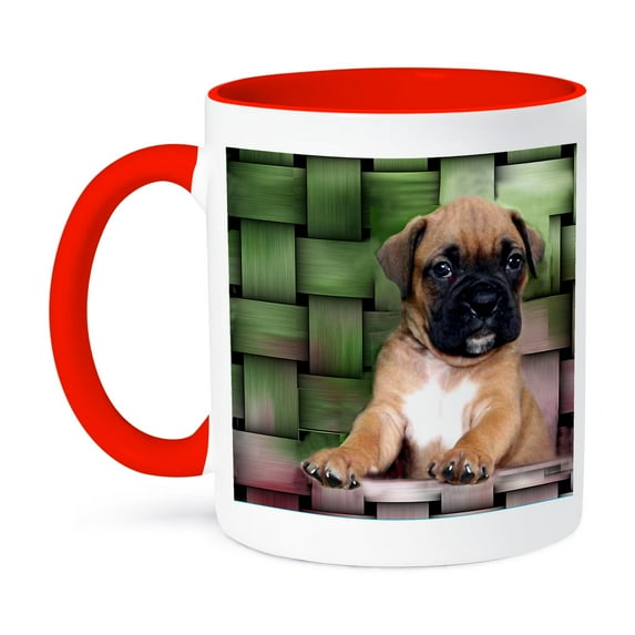 3dRose, Brindle Boxer Puppy, 15oz Two-Tone Red Mug