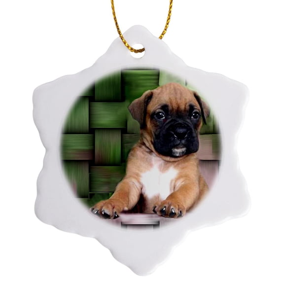 3drose, Brindle Boxer Puppy, 3 inch Snowflake Porcelain Ornament
