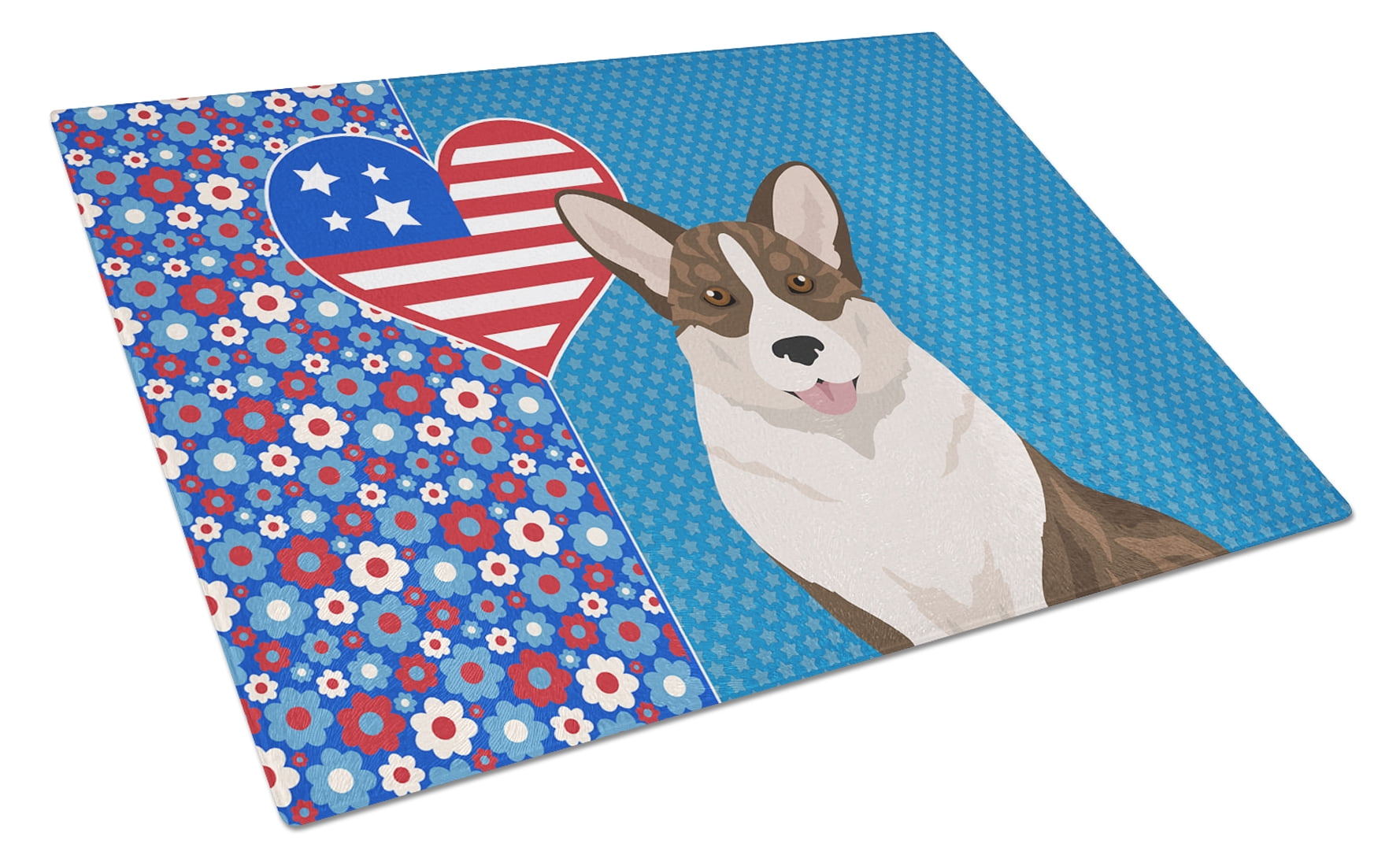 Brindle Cardigan Corgi Glass Cutting Board Large 12 in x 15 in