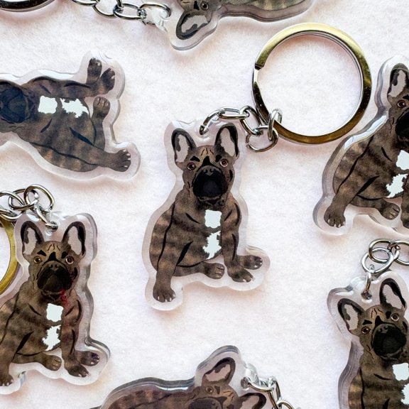 Brindle Frenchie Keychain, Acrylic Keychain, French Bulldog Keychain, Dog Keychain, Original Artwork Keychain (1 keychain)