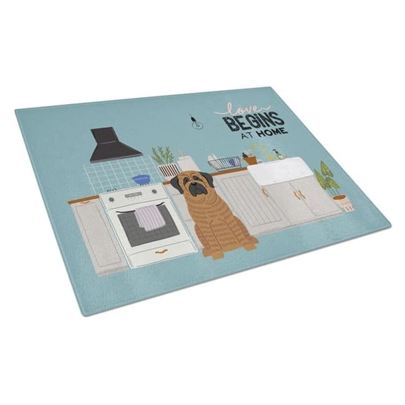 Brindle Mastiff Kitchen Scene Glass Cutting Board - Large