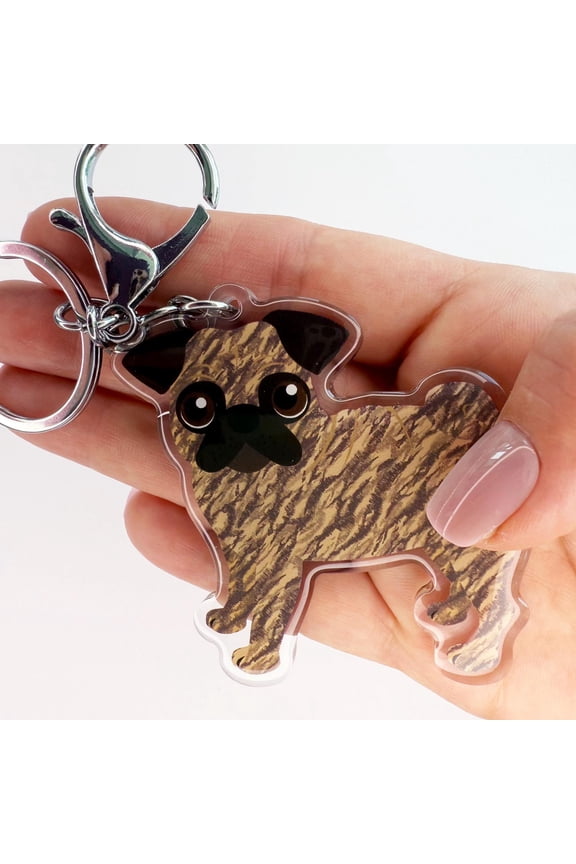 Brindle Pug Keychain, Clear Acrylic Dog Charm (1 keychain)
