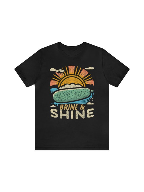 Brine and Shine Funny Pickle Shirt Unisex Short Sleeve Vintage Cotton T-shirt