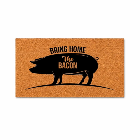 Bring Home The Bacon, Pig Silhouette Doormat - Brown Coir PVC Outdoor Doormat (36x72 inches)
