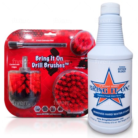 Bring It On Cleaner Drill Brush Attachment Set Three Brushes| Plus 6 Inch Extension, Use On Grout, Cars, Bathroom Surfaces, Tile, Baseboard, Shower and Tubs