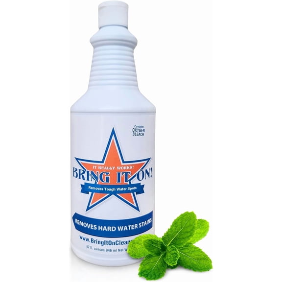 Bring It On Cleaner Hard Water Stain Remover, Shower Door Cleaner, Clean Tile and Grout, Windows, Fiberglass, Tubs, Chrome,32 Ounce.