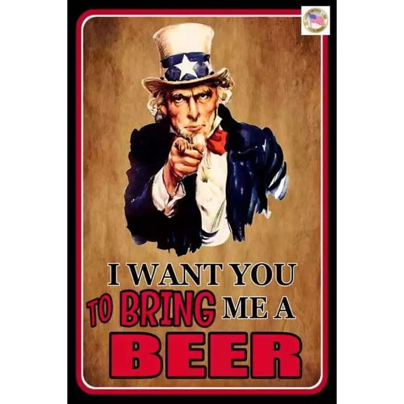 Bring Me A Beer Metal Sign Usa! 8X12 Funny Man Cave Bar Happy Hour Uncle Sam