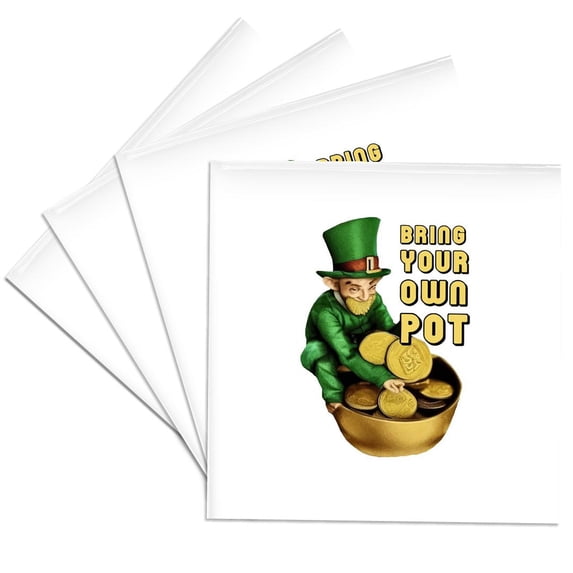 3drose, Bring Your Own Pot St Patricks Day Leprechaun, Set of 4 Ceramic Tile Coasters