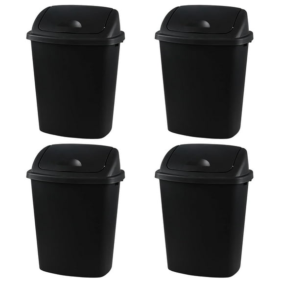 Bringer Black 13 Gallon Kitchen Trash Can with Swing Lid, Plastic Swing Top Tall Garbage Can, 4-Pack