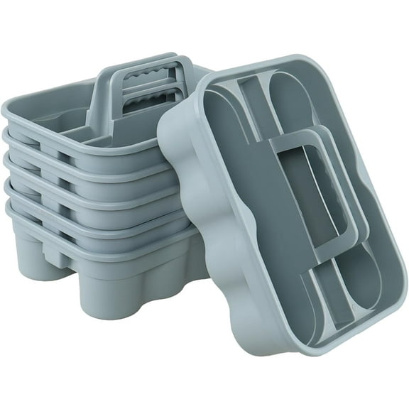 Bringer Set of 6 Plastic Cleaning Caddy Carry Caddy for Cleaning Supplies, Plastic Cleaning Tote with Carry Handle, Gray