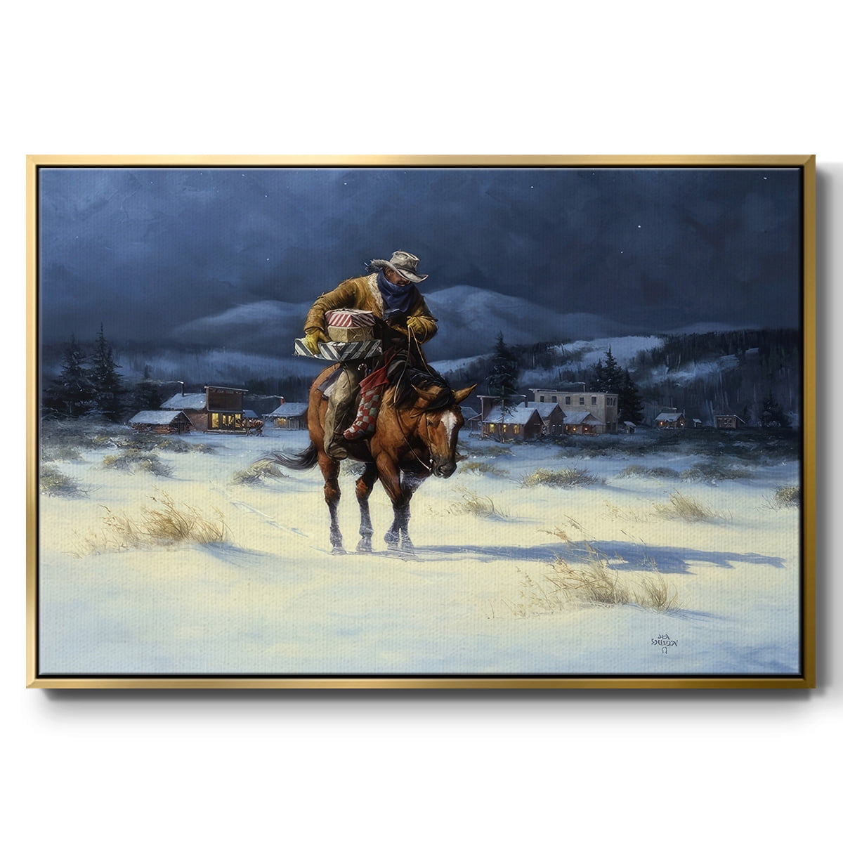 Bringing Christmas Home - Framed Gallery Wrapped Holiday Canvas - 25 x 37 - Gold Frame