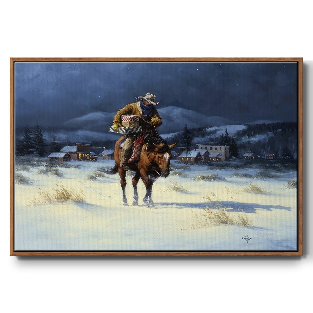 Bringing Christmas Home - Framed Gallery Wrapped Holiday Canvas - 27 x 41 - Rosewood Frame