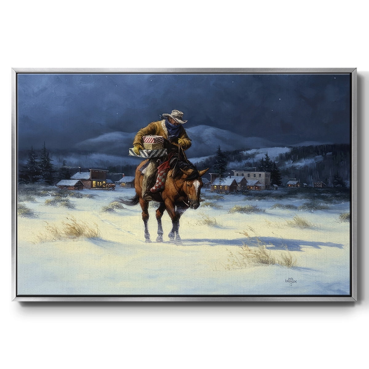 Bringing Christmas Home - Framed Gallery Wrapped Holiday Canvas - 27 x 41 - Silver Frame