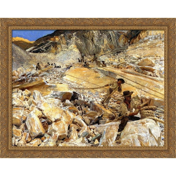Bringing Down Marble from the Quarries in Carrara 34x28 Large Gold Ornate Wood Framed Canvas Art by John Singer Sargent
