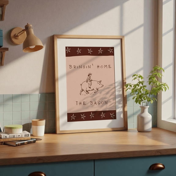 Bringing Home The Bacon Kitchen Print, Unframed Paper Poster 8x10in