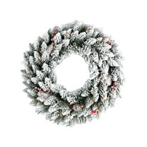 Bringstar 24" Artificial Snow Flocked Christmas Wreath with Lights, Pine Cones and Red Berries, Green