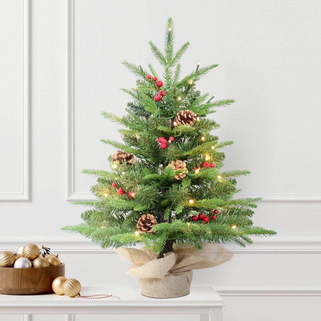 Bringstar 2FT PreLit Christmas Tree Tabletop, Artificial Green Xmas
