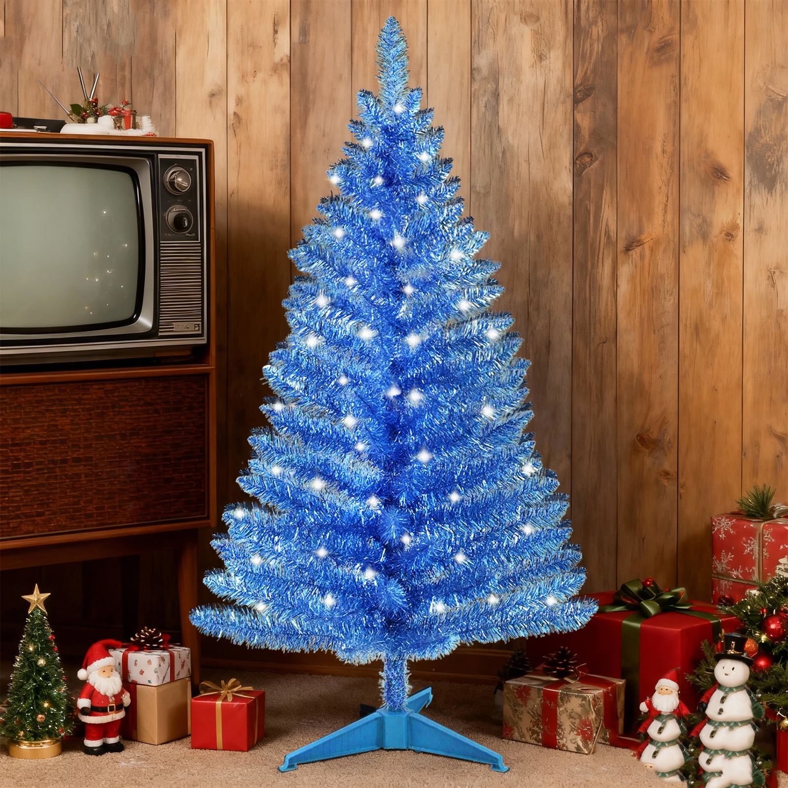Bringstar 4FT Blue Artificial Christmas Tree with 50 String Lights