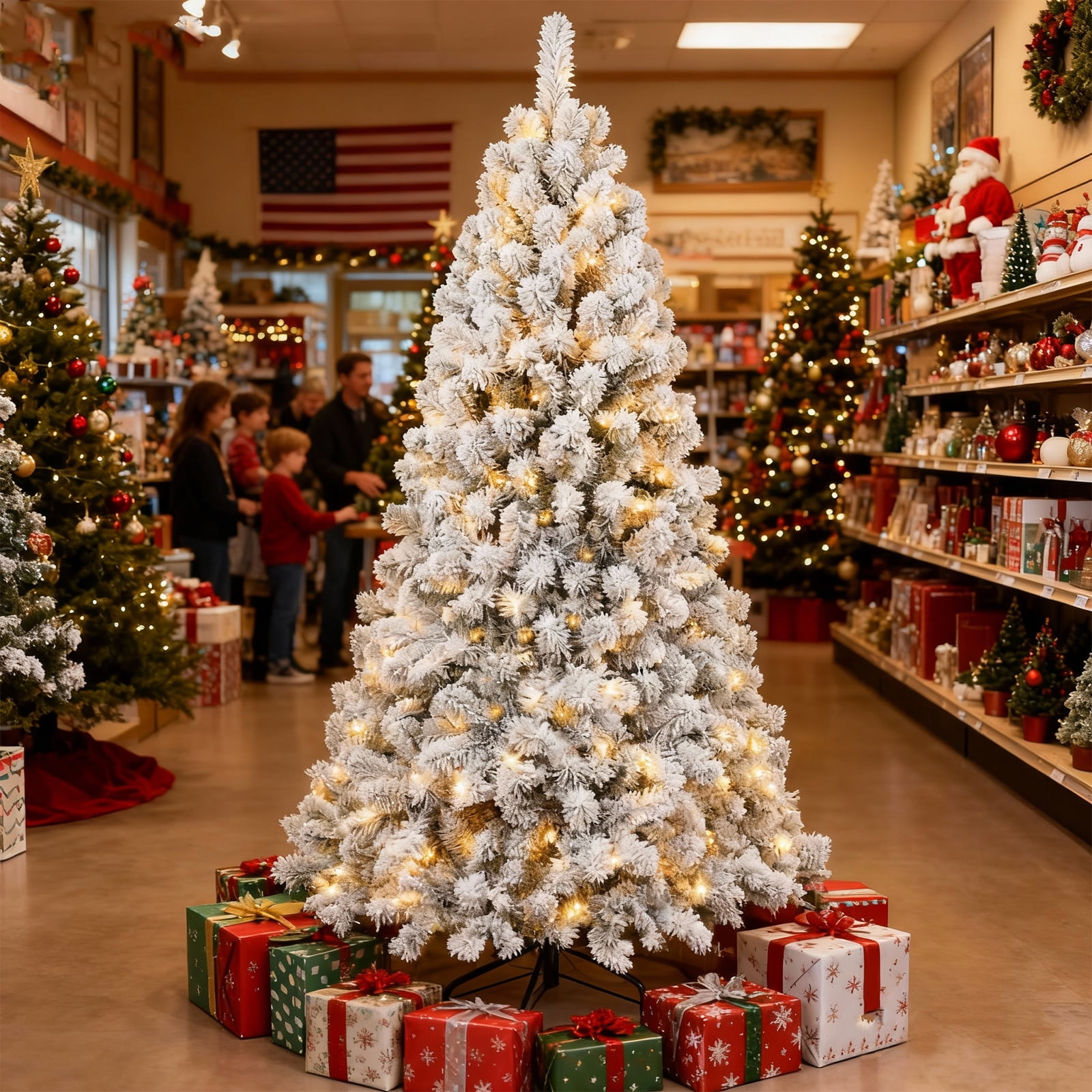 Pre Lit Flocked Christmas Tree
