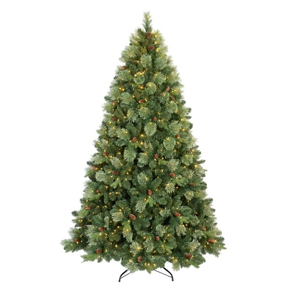 Bringstar 8FT Pre-Lit Christmas Tree w/ Pine Needles, PE & PVC Branches, Pine Cone, 820 LED Lights, Metal Base