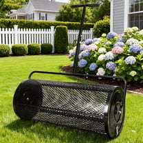 Bringstar 36" Compost Spreader for Lawn, Peat Moss & Manure Roller Spreader with Adjustable T-Shaped Handle, Heavy-Duty Metal Mesh Basket Topdressing Spreader for Soil, Seed, Sand & Fertilizer, Black