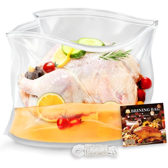 Brining Bags, 3 Pack, 26"22", Extra Large Holds up to 35lb, Extra Large Turkey Brine Bag with 3 Cotton Strings, Double Zip-lock Seal for Turkey, Chicken, Beef, Pork, Ham, Marinade