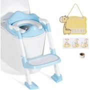 Brinjoy Potty Training Seat with Step Stool, Toddler Toilet Seat w/Ladder, Potty Training Chart, Splash Guard & Upgraded Non-Slip Pads, Kids Foldable Training Toilet Potty Chair(Blue)