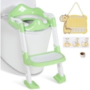 Brinjoy Potty Training Seat with Step Stool, Toddler Toilet Seat w/Ladder, Potty Training Chart, Splash Guard & Upgraded Non-Slip Pads, Kids Foldable Training Toilet Potty Chair(Green)