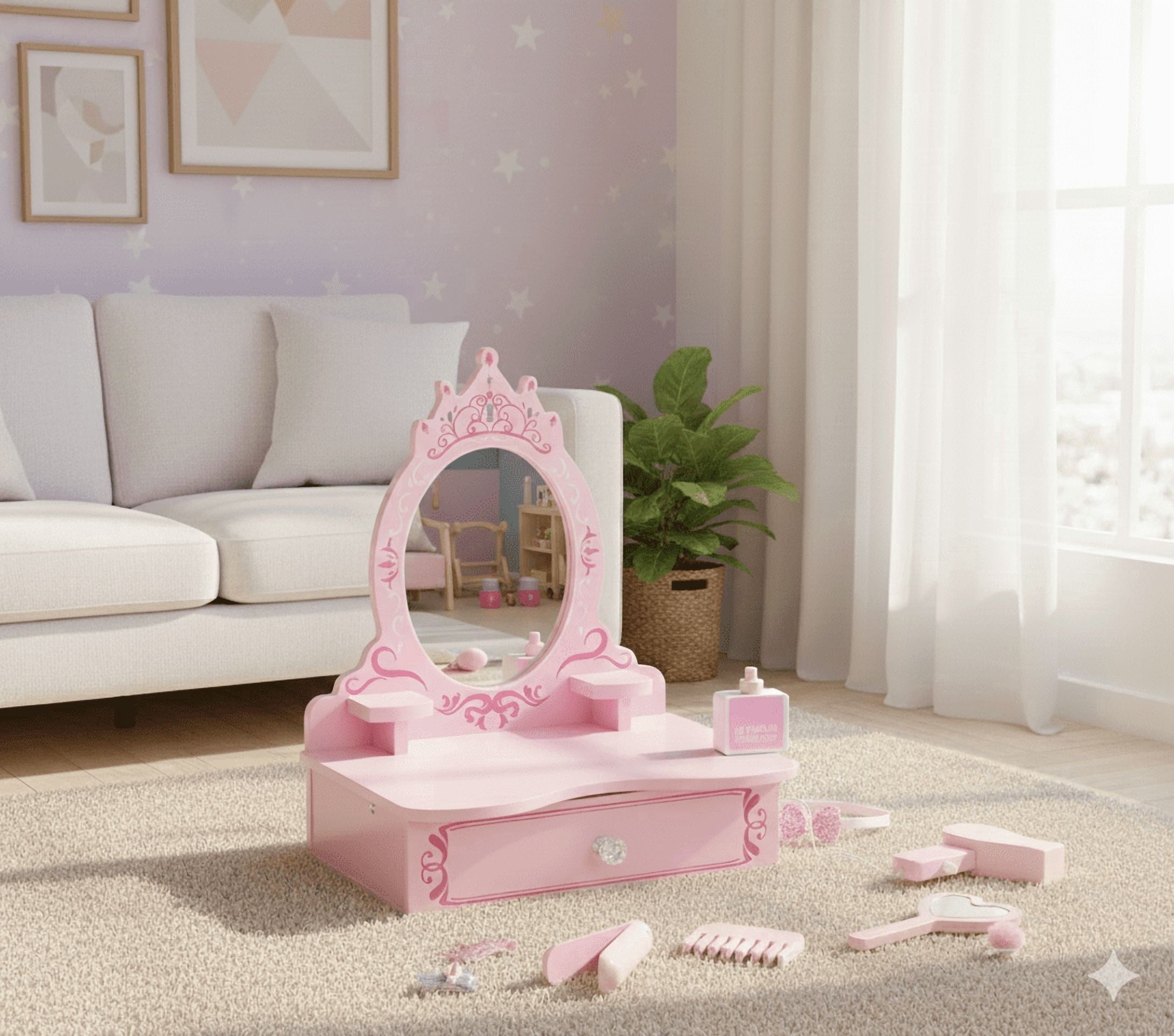 disney princess dressing table Disney Princess 3 Pc Sparkle White Pink Desk, Carriage Mirror, & Chair