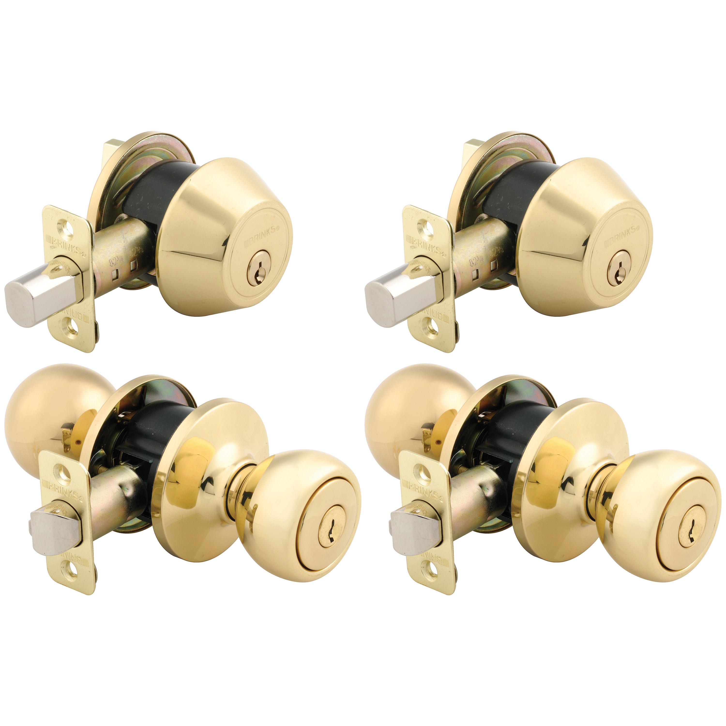 Brink's Combo Keyed Entry Doorknob and Deadbolt, 2Pack, Polished Brass