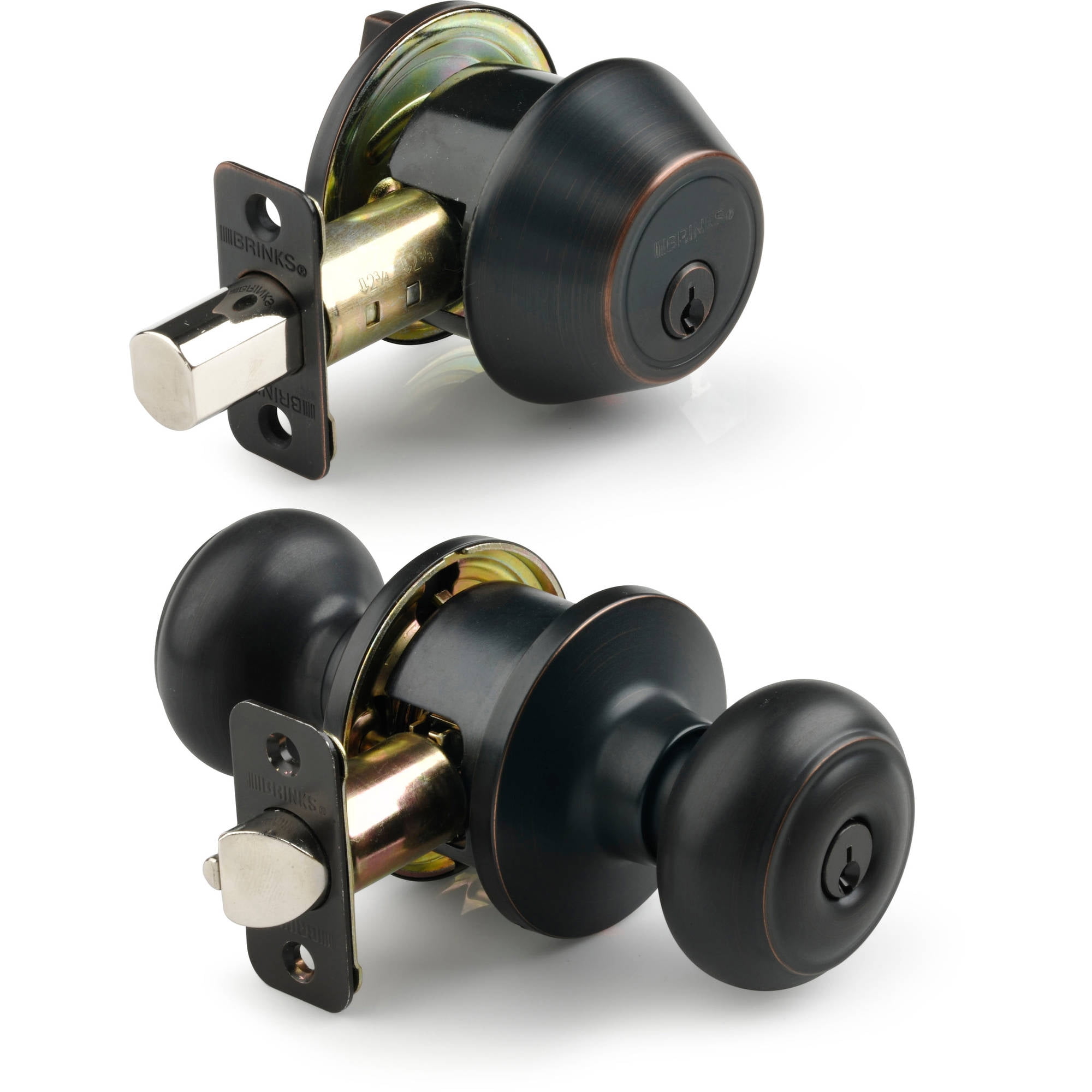 Brink's Keyed Entry Doorknob and Deadbolt Combo Pack, Tuscan Bronze