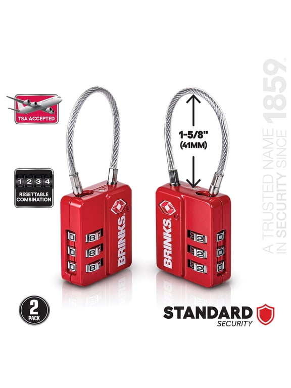 3-Dial Combination TSA Luggage Padlock with 1-7/10in Steel Cable Shackle, 2-Pack
