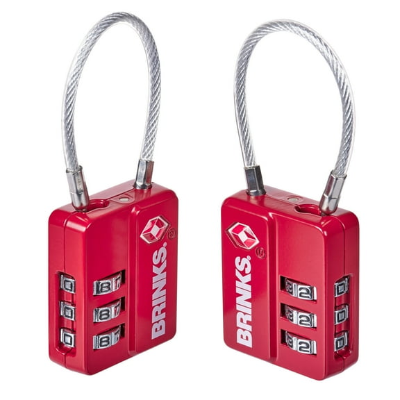 Brinks 3-Dial Combination TSA Luggage Padlock with 1-7/10in Steel Cable Shackle, 2-Pack