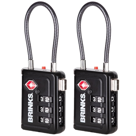 Brinks 34mm Black TSA Indicator Lock with Cable Shackle, 2 pack