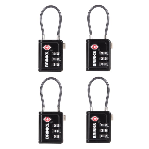 Brinks 34mm TSA Indicator Combination Luggage Lock with 1.5-Inch Cable Shackle, Black, 4 Pack