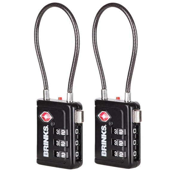 Brinks 34mm Black TSA Indicator Lock with a Long Cable Shackle, 2 pack