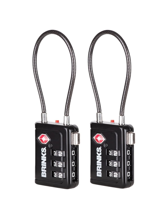 34mm Black TSA Indicator Lock with 2.5-Inch Long Cable Shackle, 2-Pack