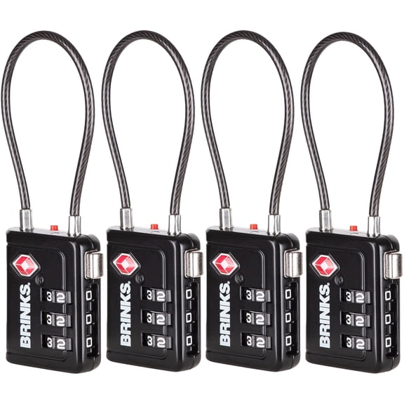 Brinks 34mm Black TSA Indicator Lock with a Long Cable Shackle, 4 pack