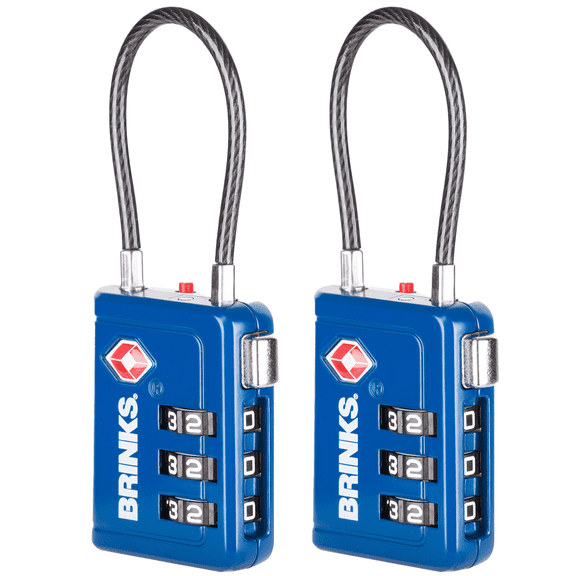 Brinks 34mm Blue TSA Indicator Lock with Cable Shackle, 2 pack