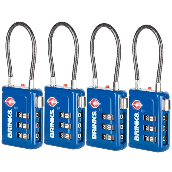 Brinks 34mm Blue TSA Indicator Lock with Cable Shackle, 4 pack