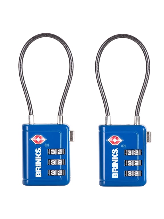 34mm Blue TSA Indicator Lock with 2.5-Inch Long Cable Shackle, 2-Pack