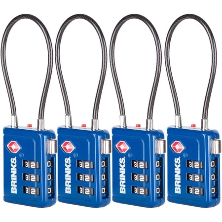 Brinks 34mm Blue TSA Indicator Lock with a Long Cable Shackle, 4 pack